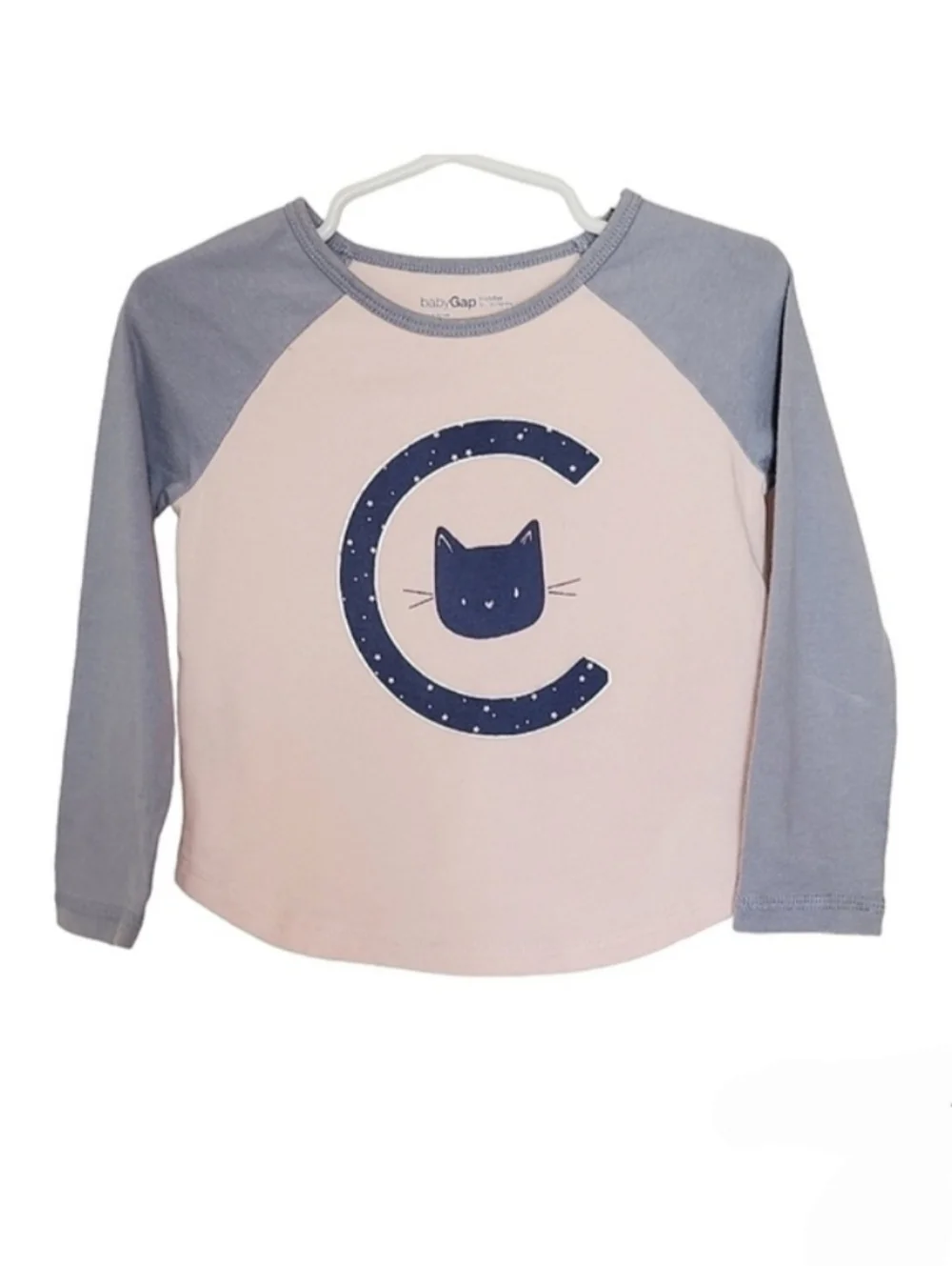 K1144 * Baby Gap C Cat Long Sleeve Tee Pink Blue-Gray Size 12/18M